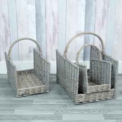 Set of 3 square greywashed baskets