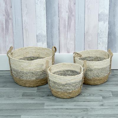 Set of 3 Straw Baskets