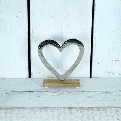Large Aluminium Open Heart on Wooden Display