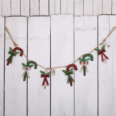 Metal Candy Cane Garland with Green, Red and White Candy Canes  detail page