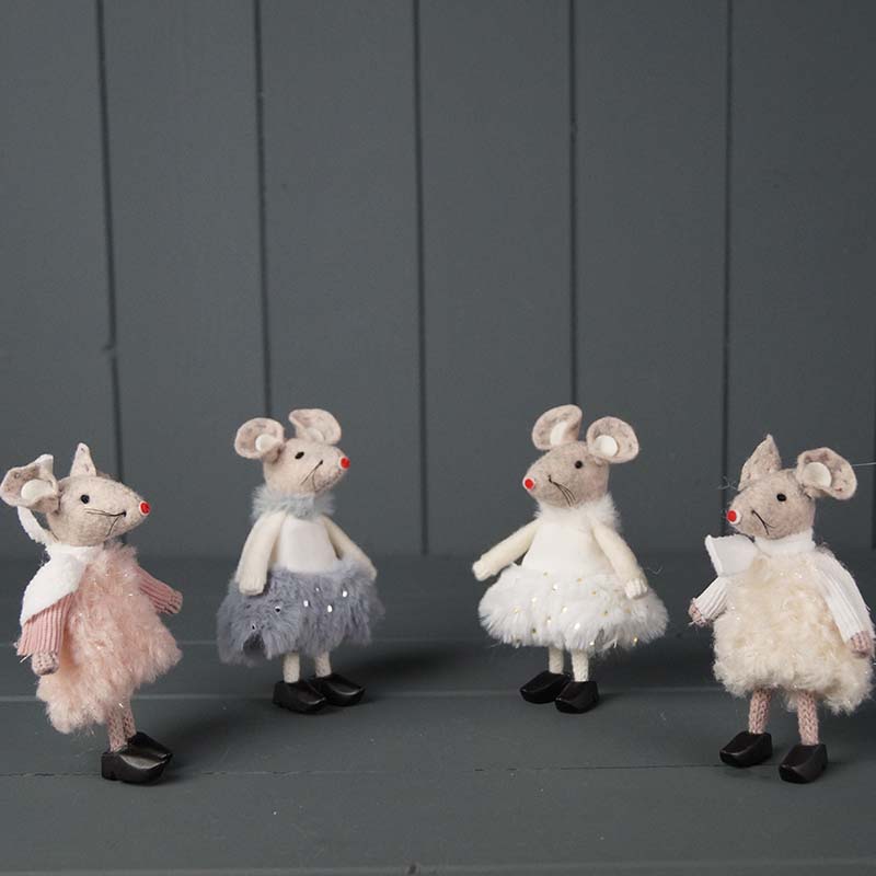 Fabric Mice ornaments with wooden shoes