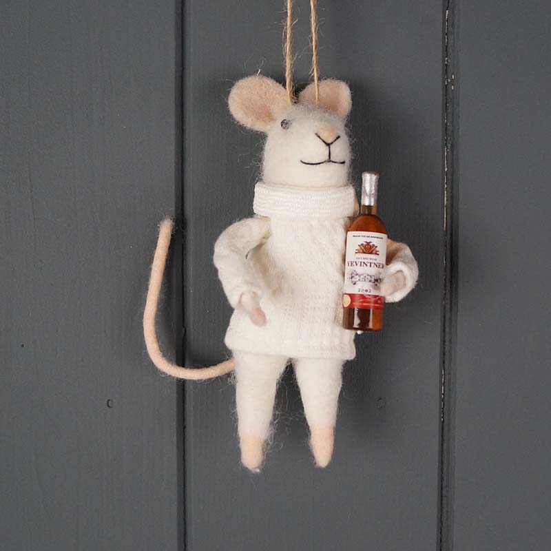 11cm Hanging Felt Mouse with Wine