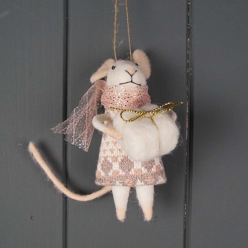 11cm Hanging Felt Mouse with Present