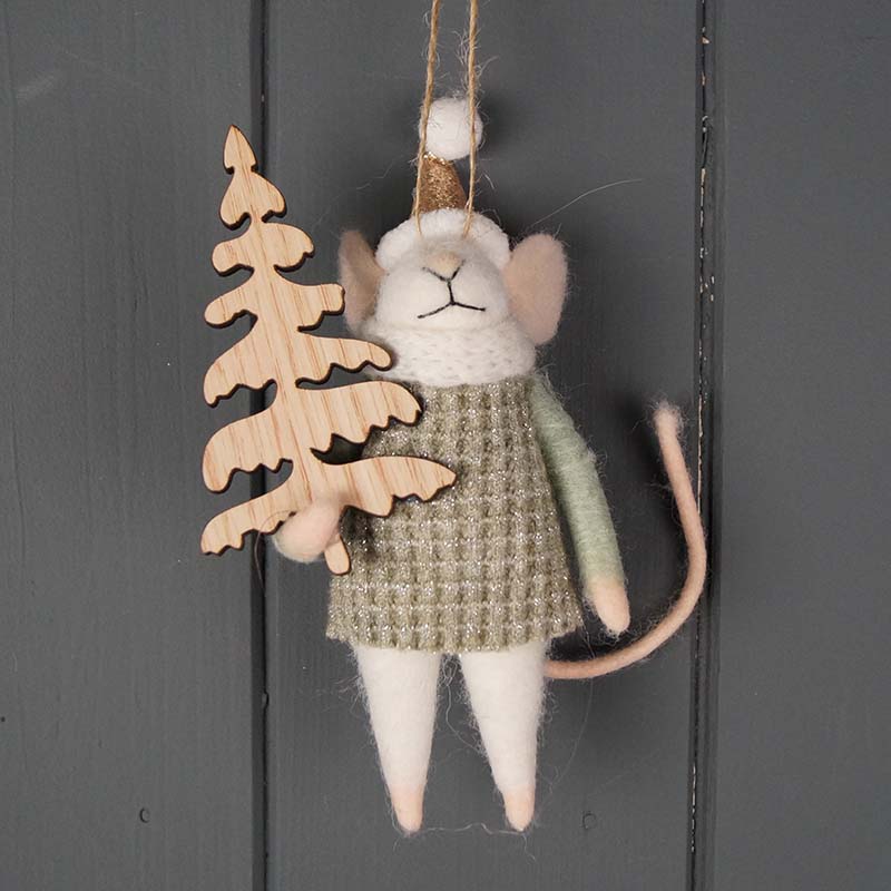 15cm Hanging Felt Mouse with Tree
