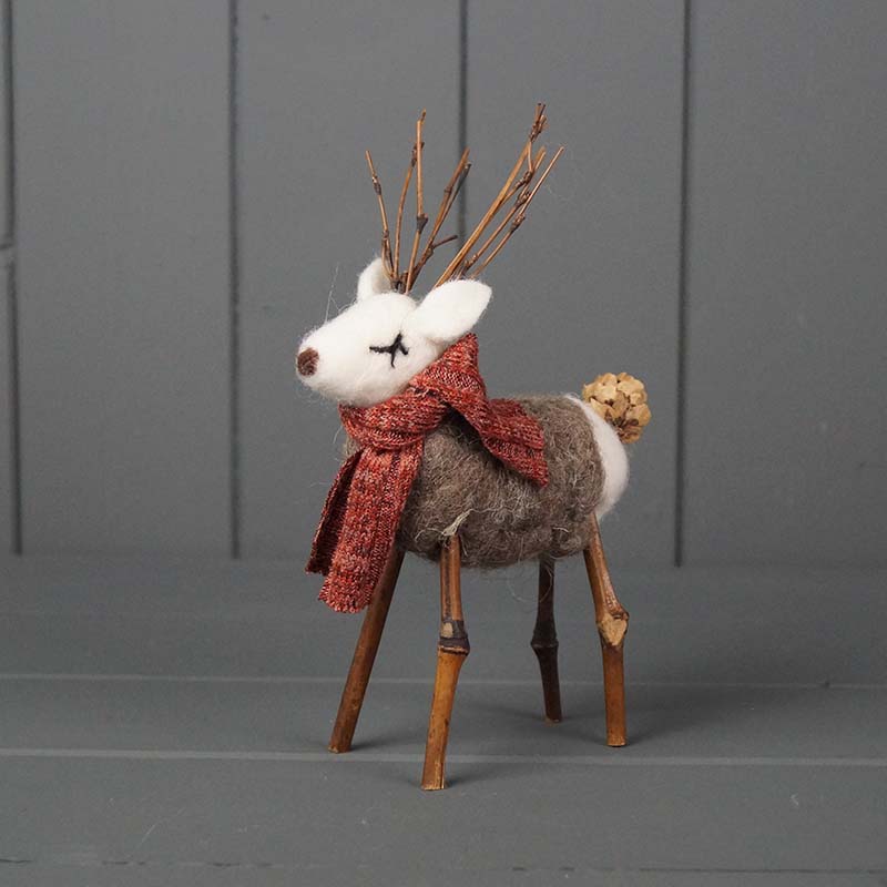 19cm Wool Reindeer with Wooden Legs