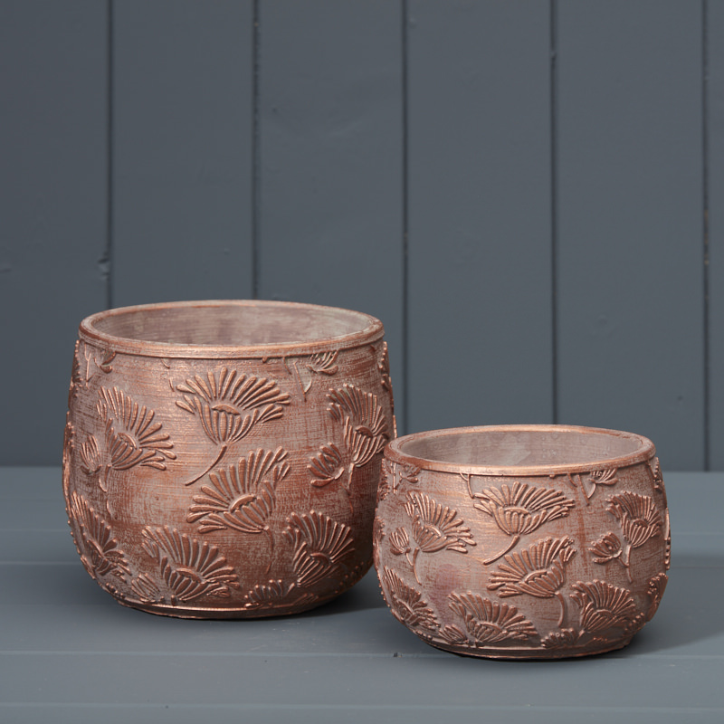 Set of embellished Copper Pots