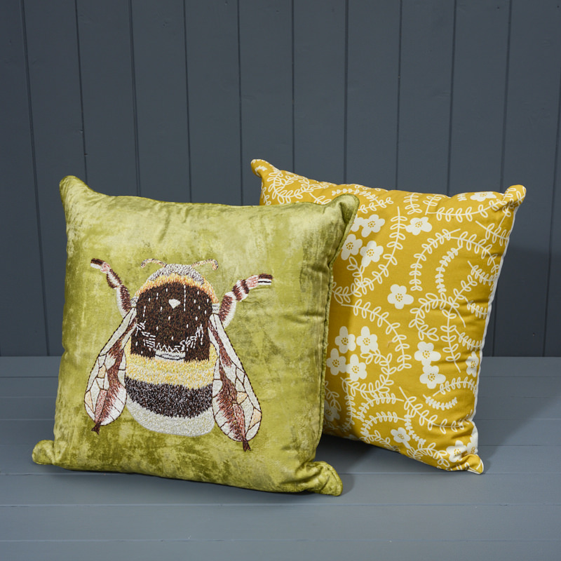 Velvet Bee Cushion with Mustard Floral Cushion