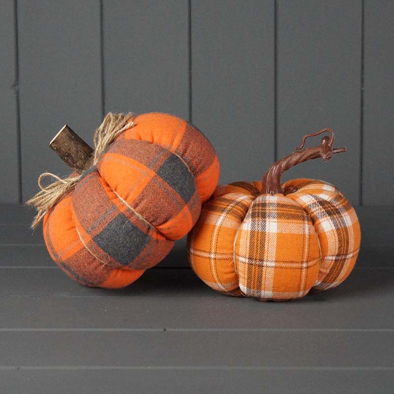 Pair of checked Fabric Pumpkins