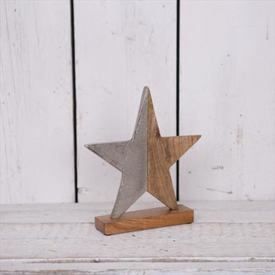 Large Aluminium and Wooden Star on Wooden Base detail page
