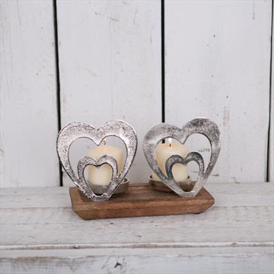 Double Tealight holder with Aluminium Hearts  detail page