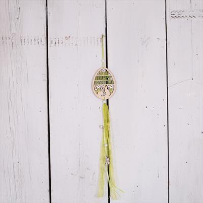 Wooden Easter Egg with Hanging Garland Ribbon  detail page