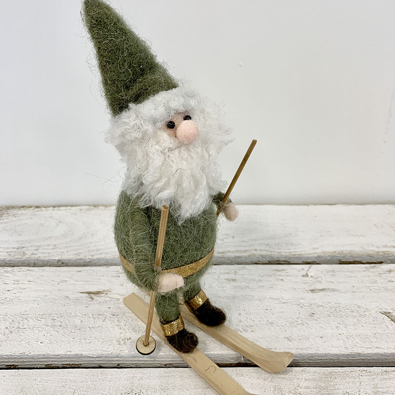 Wool Gnome on Skis in Green Jumper detail page