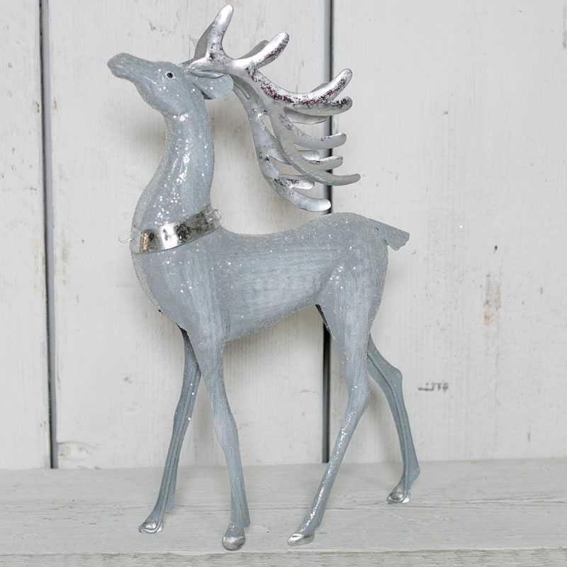 Glittery Grey Metal Reindeer detail page