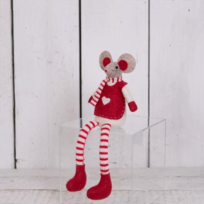 Large Ornamental Textile Mouse with Red and White Clothing detail page