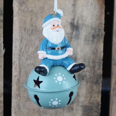 Blue Santa Sat on a Bell Bauble detail page