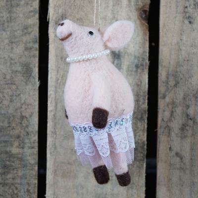 Pig in Lace Skirt and Pearl Necklace detail page