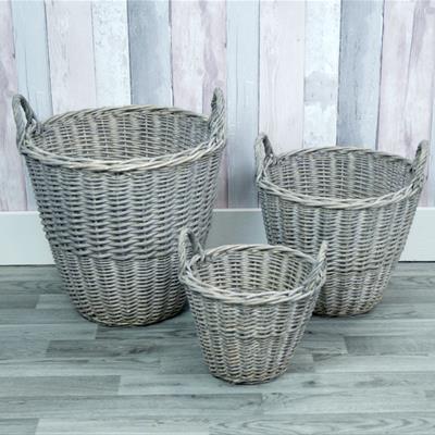 Set of 3 Greywashed Willow Baskets detail page
