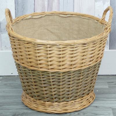 Mixed willow log basket with hessian liner detail page