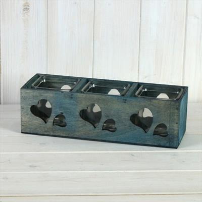 Turquoise Wood Tealight with Three Candle Holders detail page