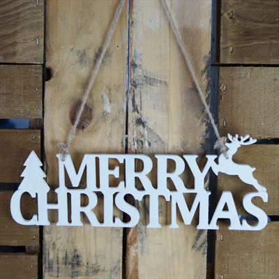 White Wooden Merry Christmas Sign detail page