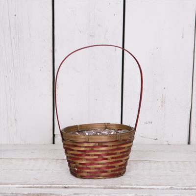Oval Red and Natural Bamboo Basket 19 cm detail page