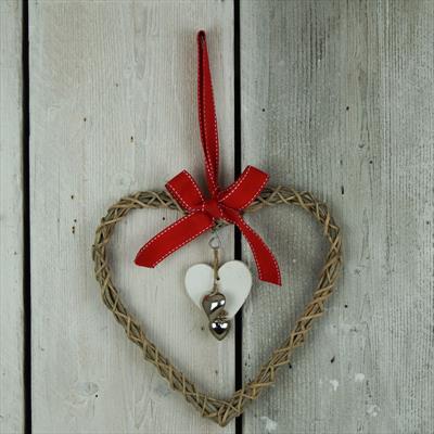 Wicker Heart with Small White and Silver Heart Decoration detail page