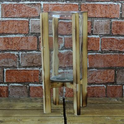 Glass candle holder with wooden frame detail page