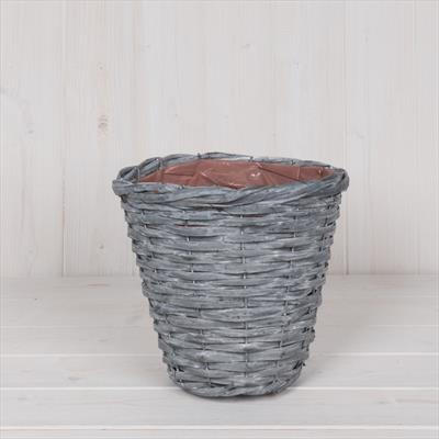 Greywashed willow core round planter with liner detail page