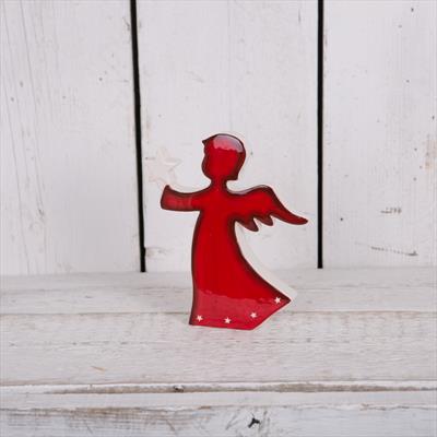 Large Red Dolomite Angel holding White Star and has white star detail on the bottom  detail page