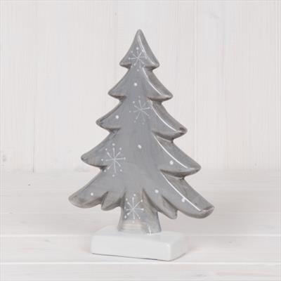 Large Grey Ceramic Tree with Snowflake Design detail page