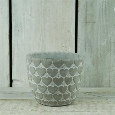 Whitewashed Pot with Repeated Heart Design detail page