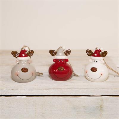 Lovely set of three ceramic Reindeer Baubles. Perfect for hanging on your Christmas Tree! detail page