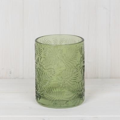 Green Glass Pot with Leaf Embossment detail page