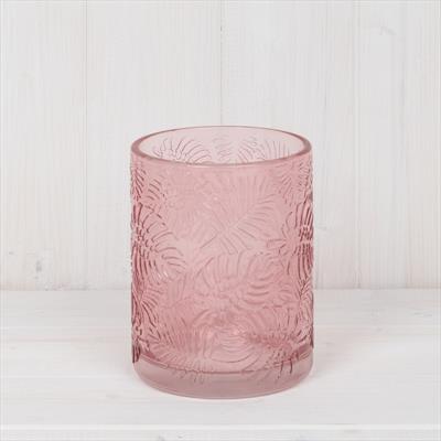 Pink Glass Pot with Embossed Leaf detail page