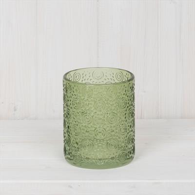Green Embossed Glass Pot detail page