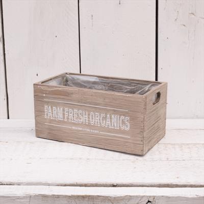 Lovely set of four wooden farm fresh organic planters detail page
