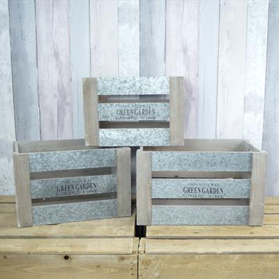 Set of Three Wooden Green Garden Crates detail page