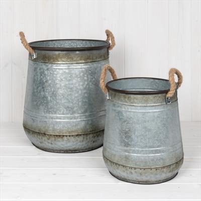 Set of Two Metal Planters with Rope Handles detail page