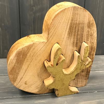Large Wooden Heart Gold Leaf Reindeer detail page