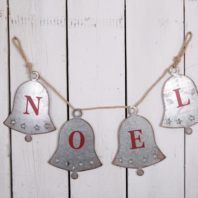 Metal Noel Garland with Silver Bells and Red Noel writing 100cm Long  detail page