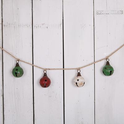 Metal Bell Garland with Six bells in green, red and white detail page