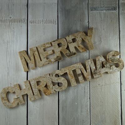 MERRY CHRISTMAS Word Set in rustic birch wood detail page