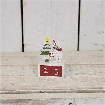 Red Christmas Countdown Wooden Block with Tree and Festive Polar Bear  detail page