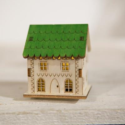 Minature Wooden LED House with Green Roof detail page