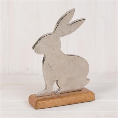 Metal Rabbit on Wooden Plinth detail page