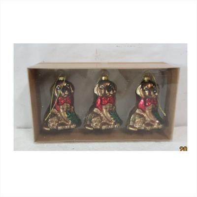 Box of Three Gold Hanging Glass Dog Ornaments detail page