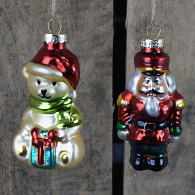 Box of Two Hanging Glass Christmas Figures detail page