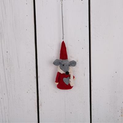 Ornamental Fabric Grey Mouse with Red Clothing, white scarf and grey heart added to the middle  detail page