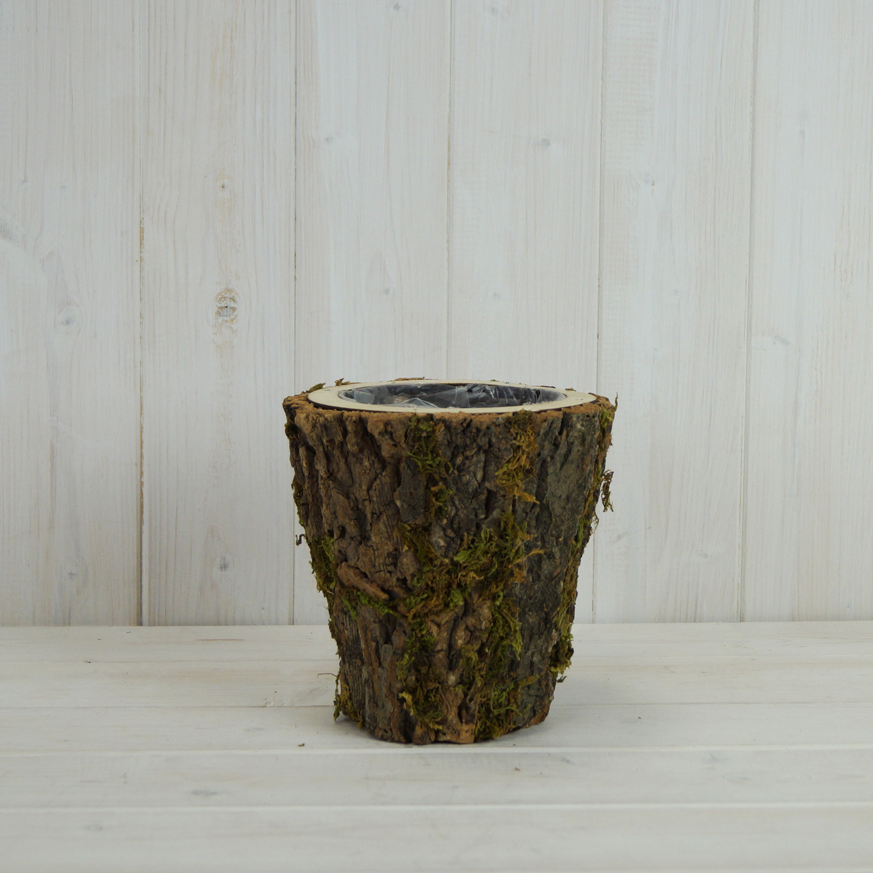Round Mossed Bark Wooden Pot
