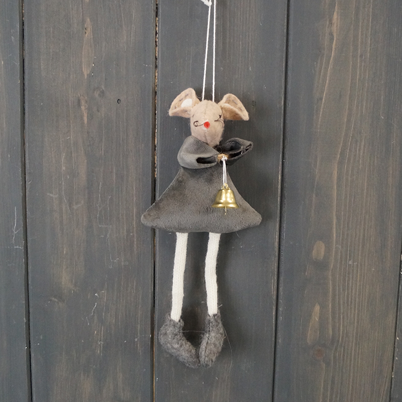 Velvet Grey Fabric Hanging Mouse (17cm)
